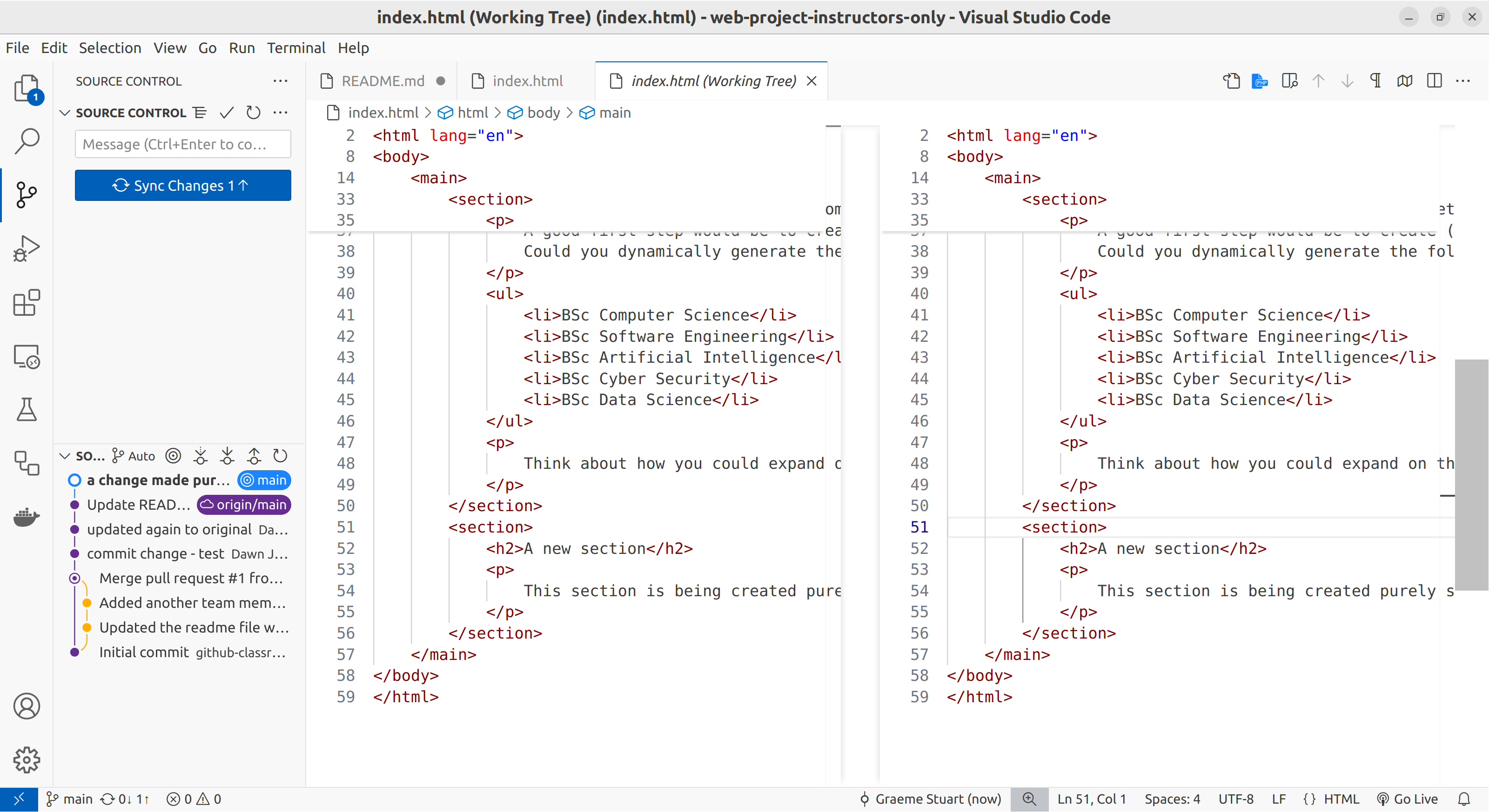 Click the sync changes button to push additional commits to an existing branch on GitHub (light mode).