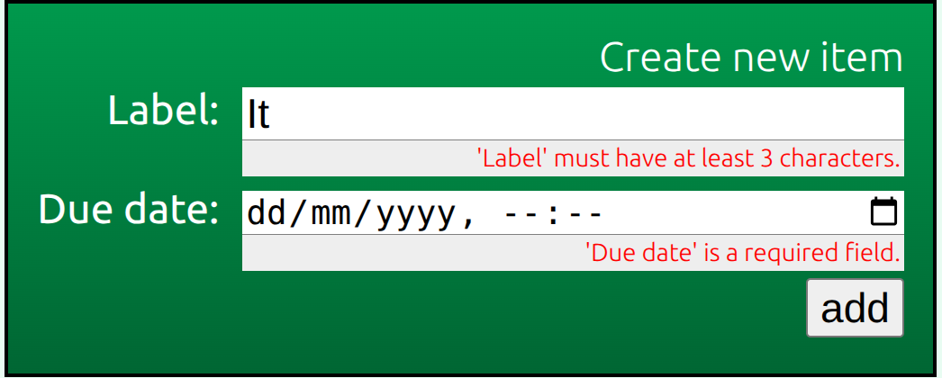 A form with error messages telling the user what went wrong