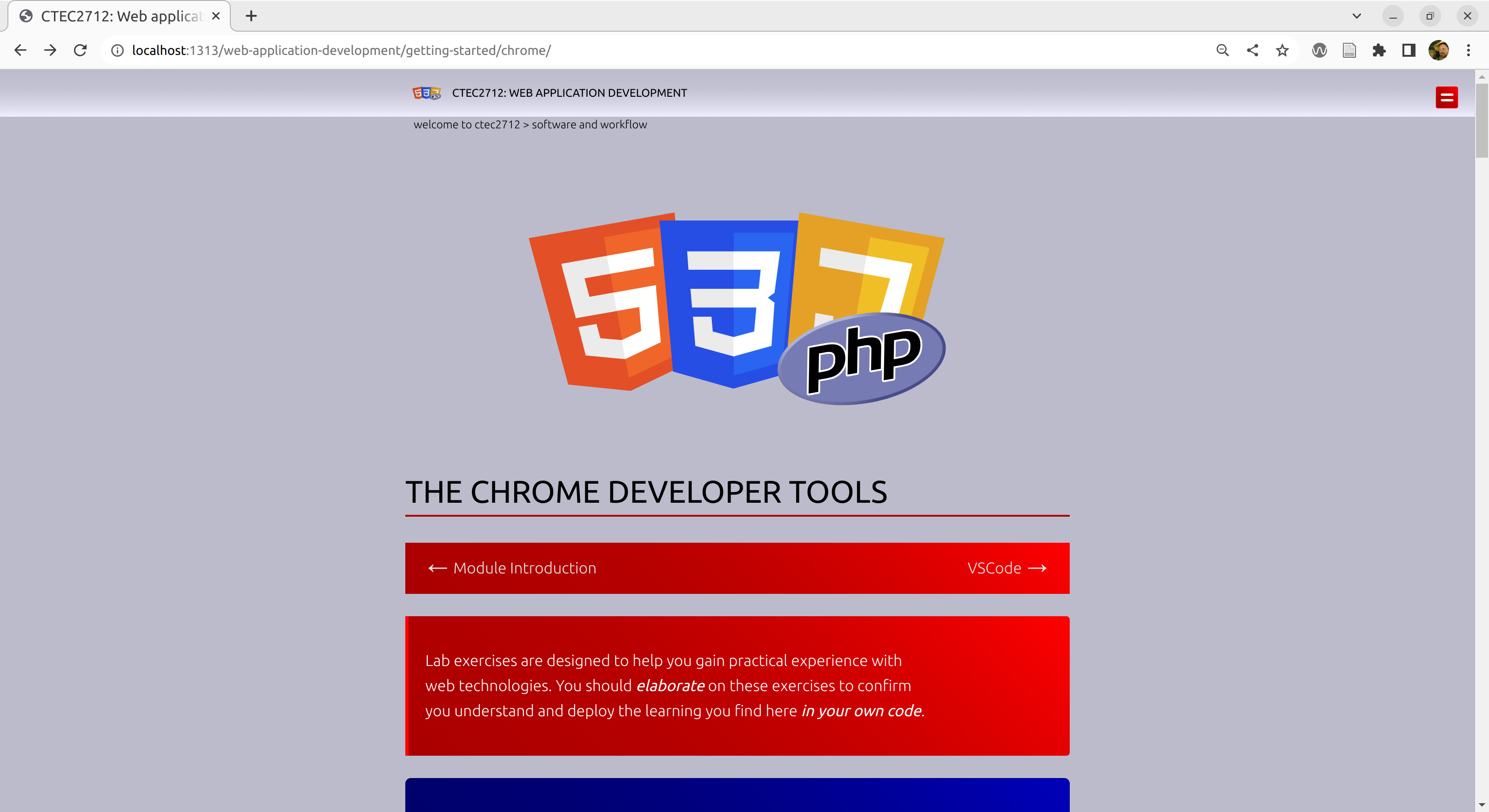 Google Chrome, showing this page under development