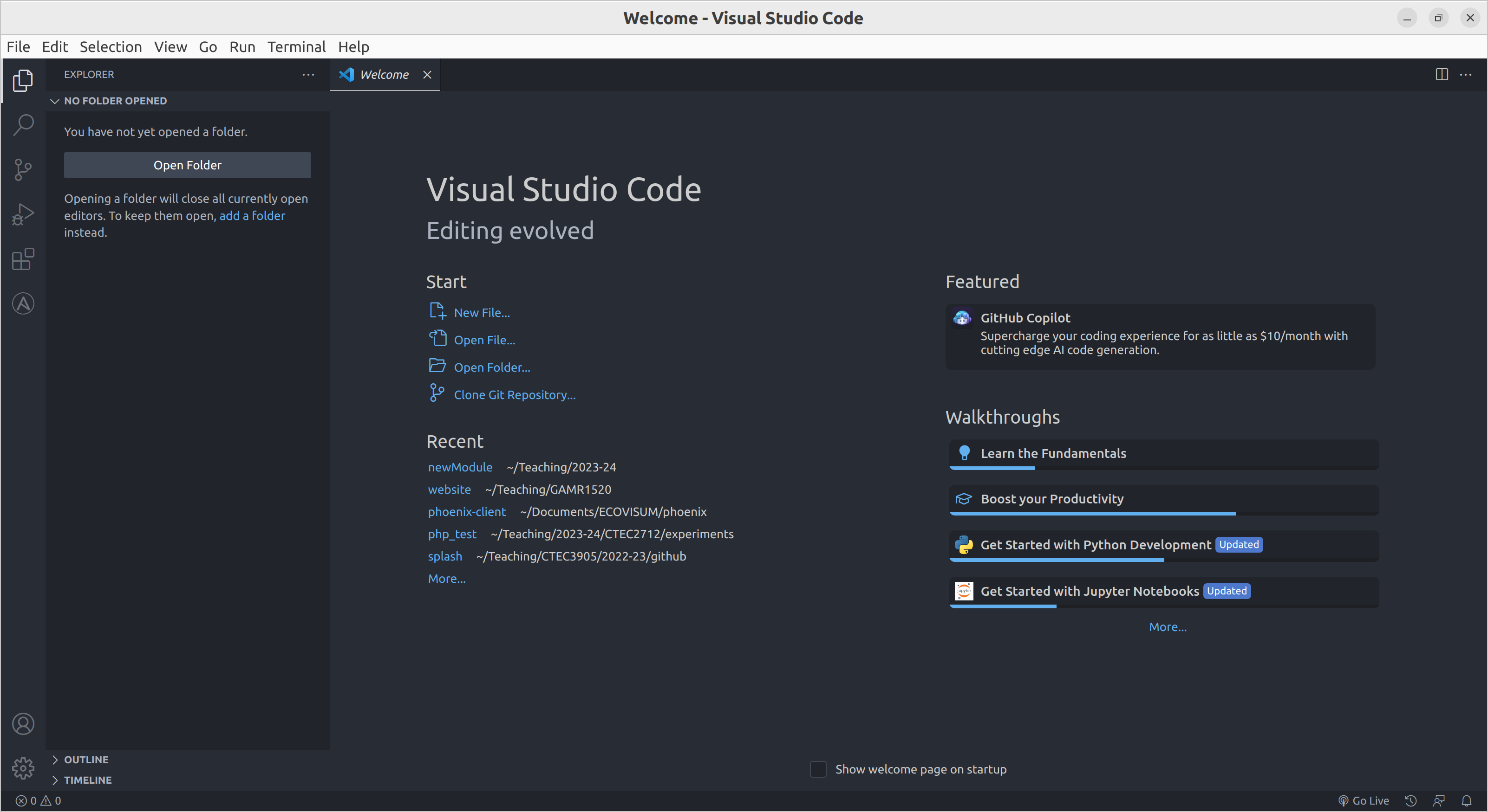 My VSCode, I have a few extensions installed